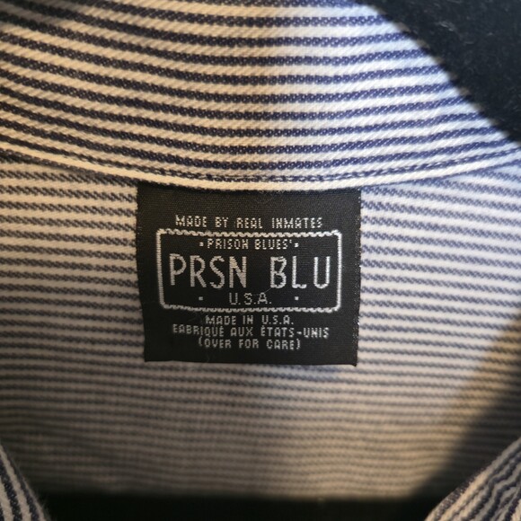 Prison Blues PRSN BLU Hickory Stripe Half Zip Work Shirt USA Made Large Tall - Picture 6 of 7